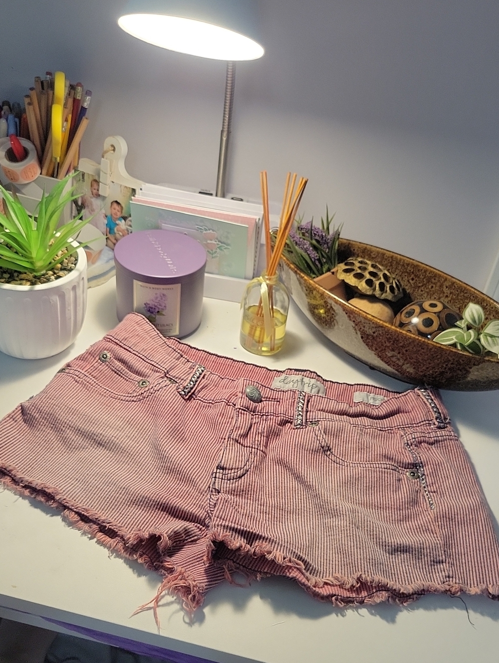 Daytrip Pink Striped Denim Cutoff Shorts
